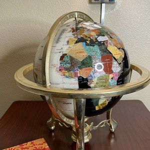 Pristine Condition Alexander Kalifano Precious Gemstone Brass Globe